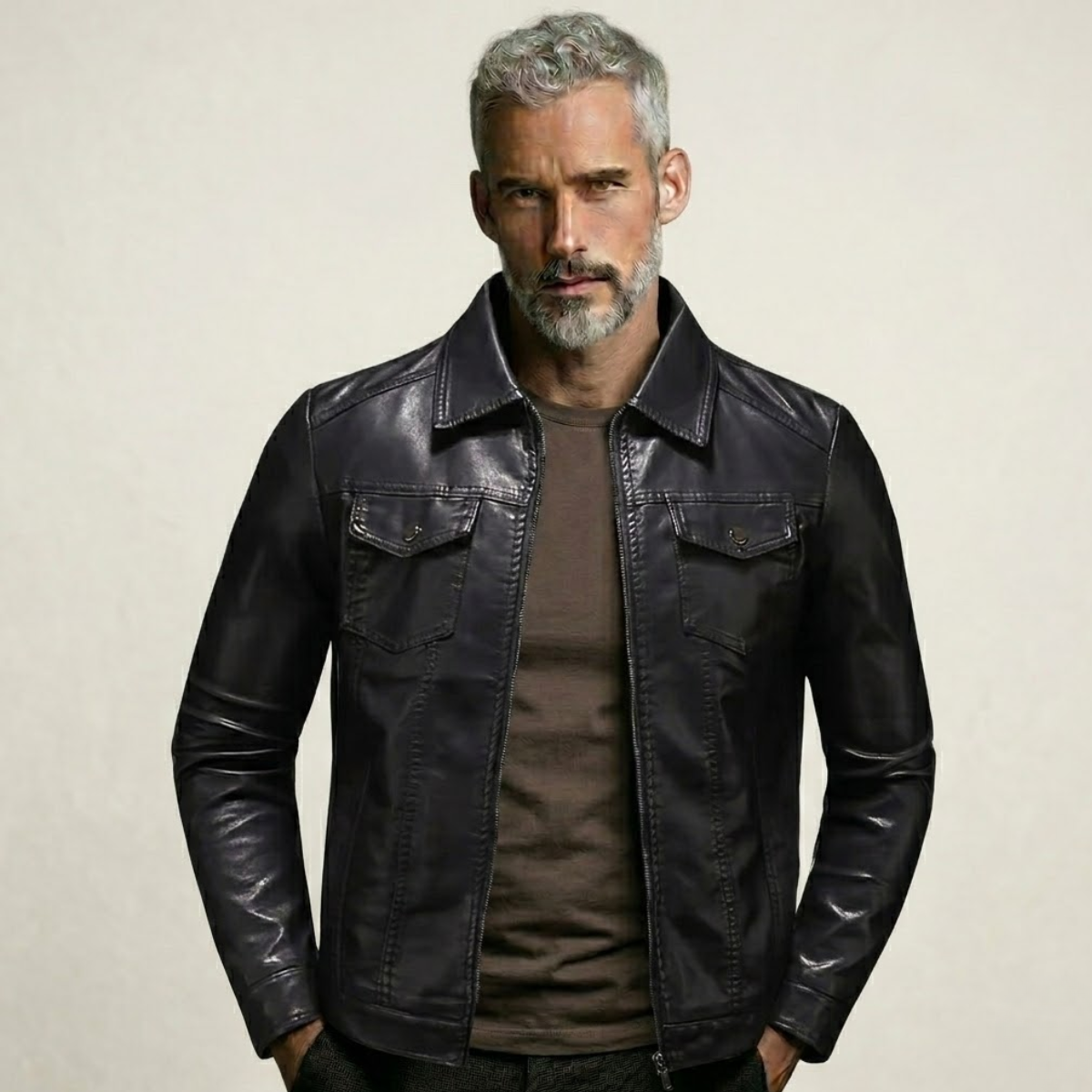 Jaqueta de Couro Legítimo Masculina Slim