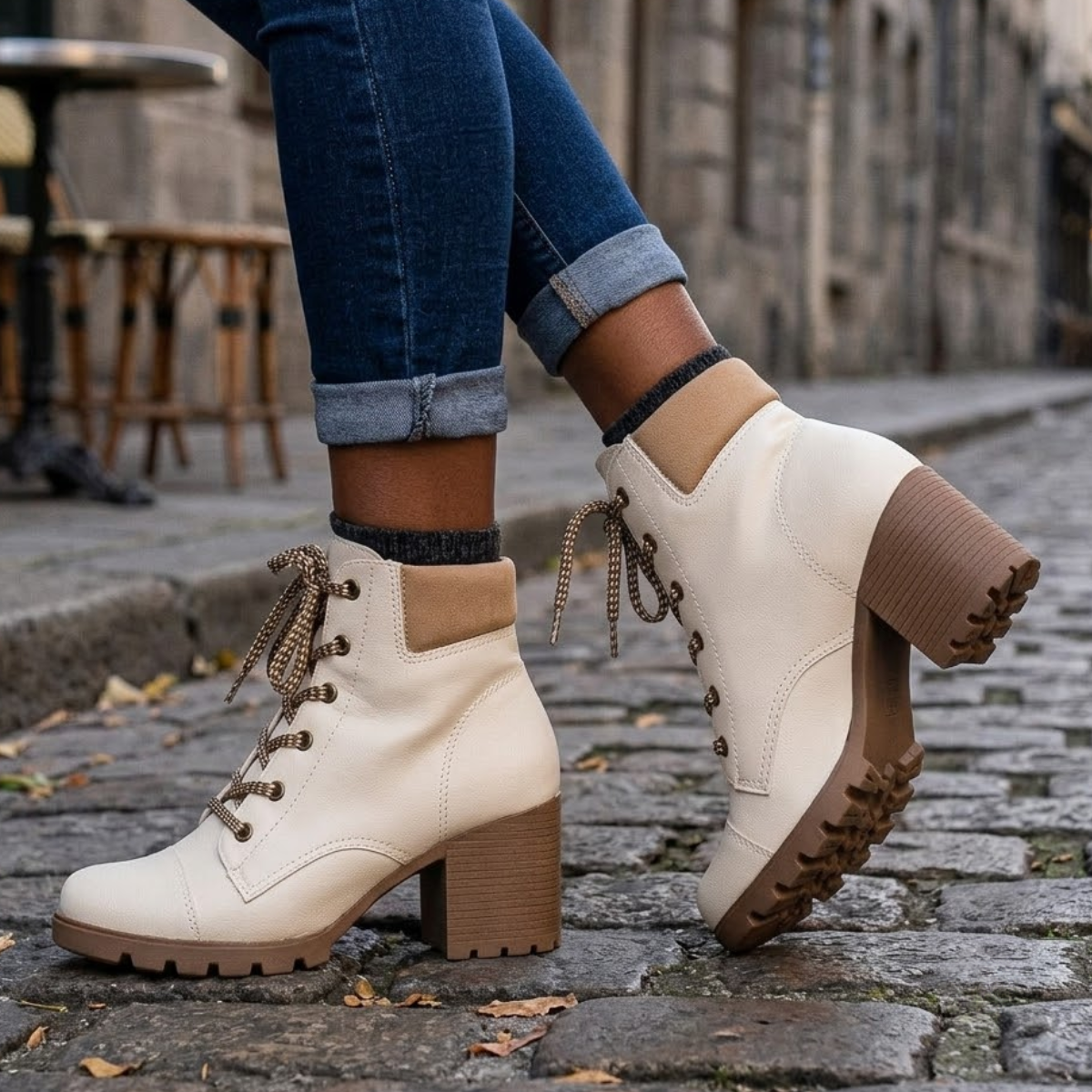 Bota Coturno Feminino de Couro Tratorado