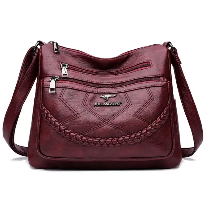Bolsa de Couro Feminina Transversal Vinho 019