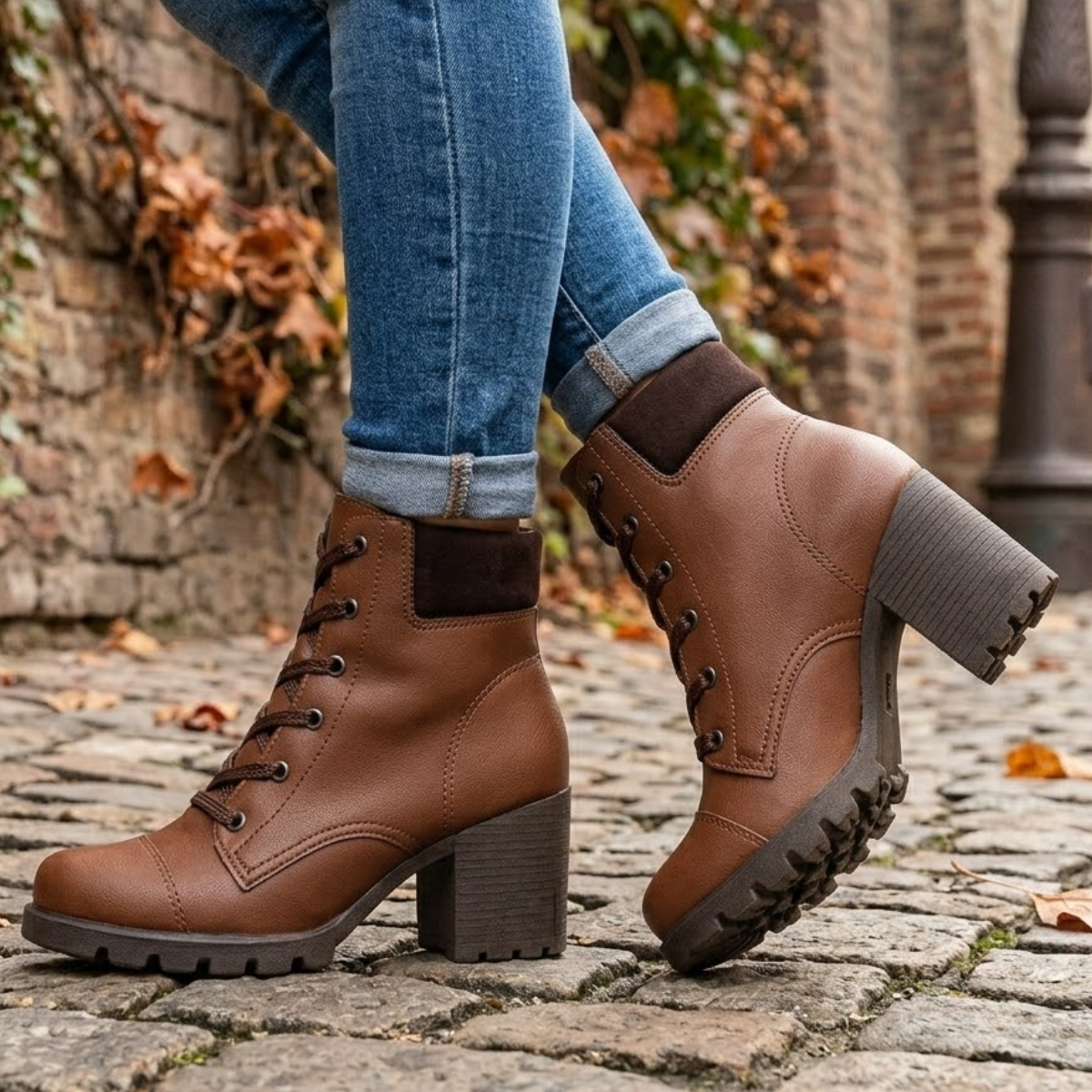 Bota Coturno Feminino de Couro Tratorado