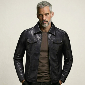 Jaqueta de Couro Legítimo Masculina Slim