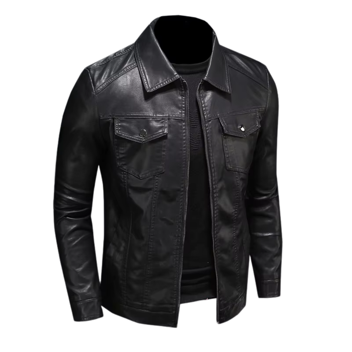 Jaqueta de Couro Legítimo Masculina Slim