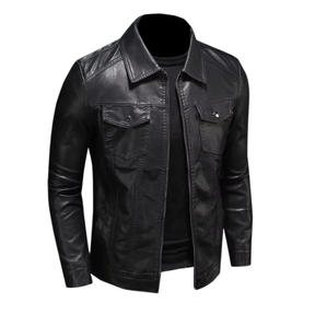 Jaqueta de Couro Legítimo Masculina Slim
