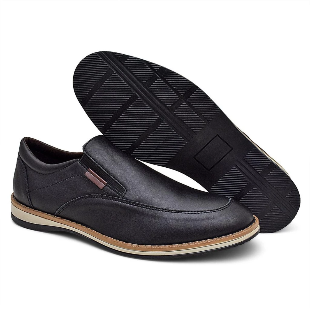 Tênis Masculino Slip On De Couro Legítimo Confortável