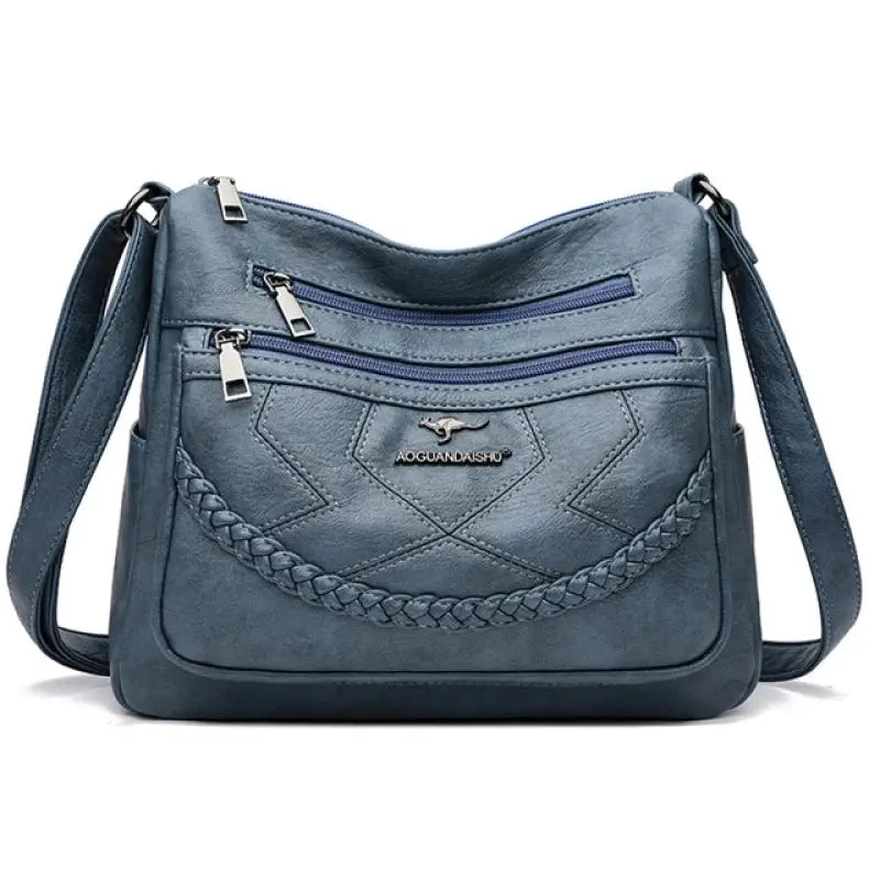 Bolsa de Couro Feminina Transversal Azul 019