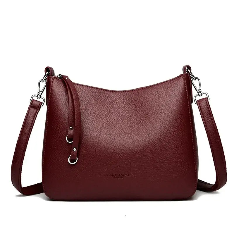 Bolsa de Couro Feminina Transversal Vinho 009