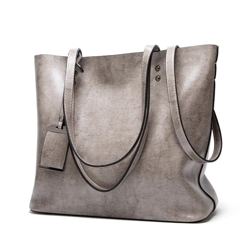 Bolsa Feminina Grande De Couro Legítimo Cinza 537